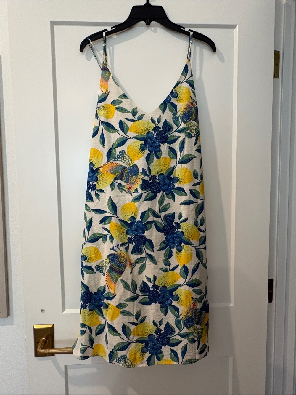 DAVI & DANI White Slip Dress with Yellow Lemon and Blue Floral Print